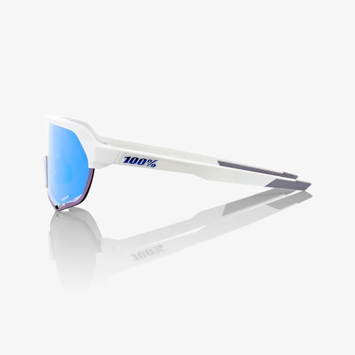 100 Percent Sunglasses - S2 - Matte White - HiPER Blue Multilayer Mirror Lens – Third View | Smash It Sports