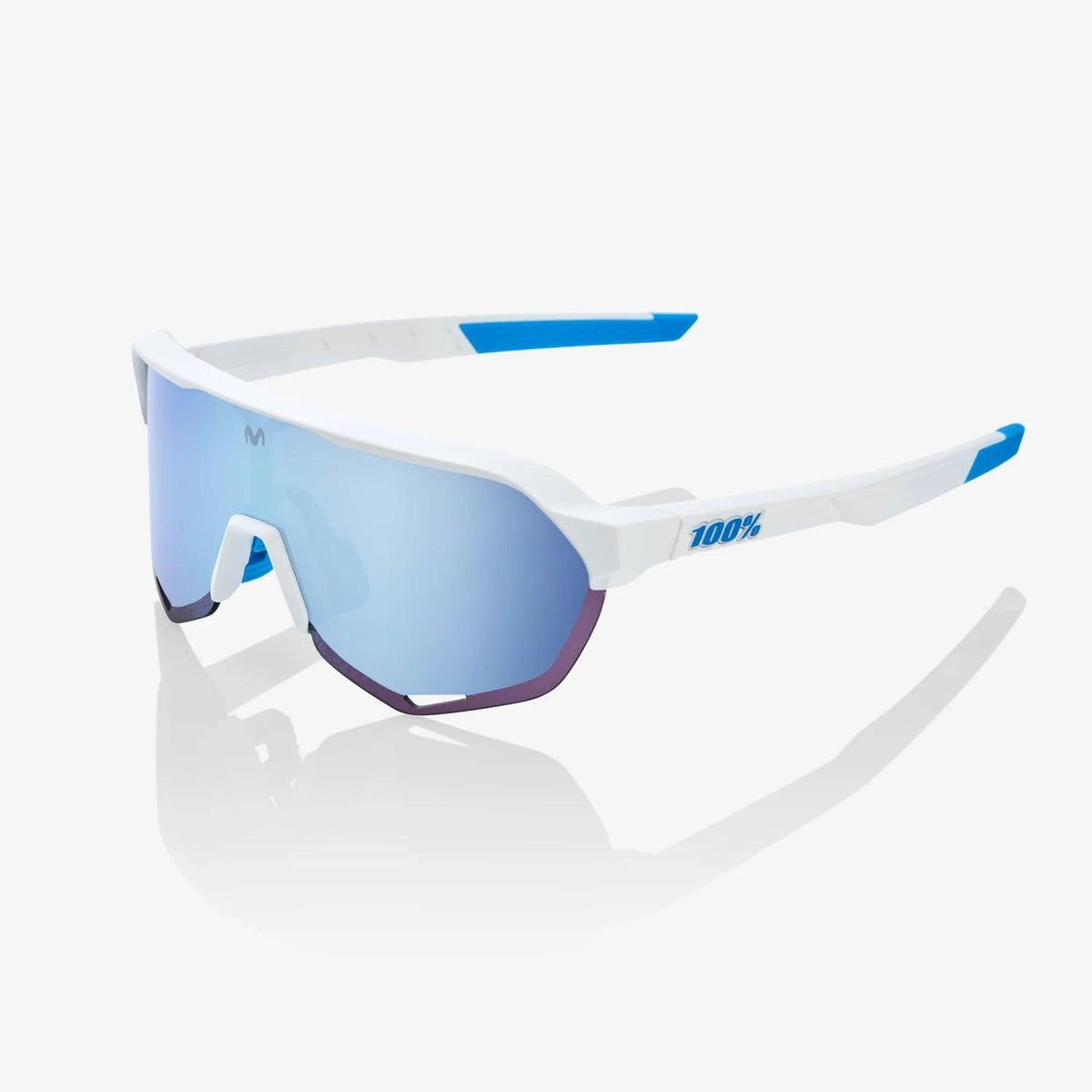 100 Percent Sunglasses - S2 - SE Movistar Team White - HiPER® Blue Multilayer Mirror Lens – Primary View | Smash It Sports