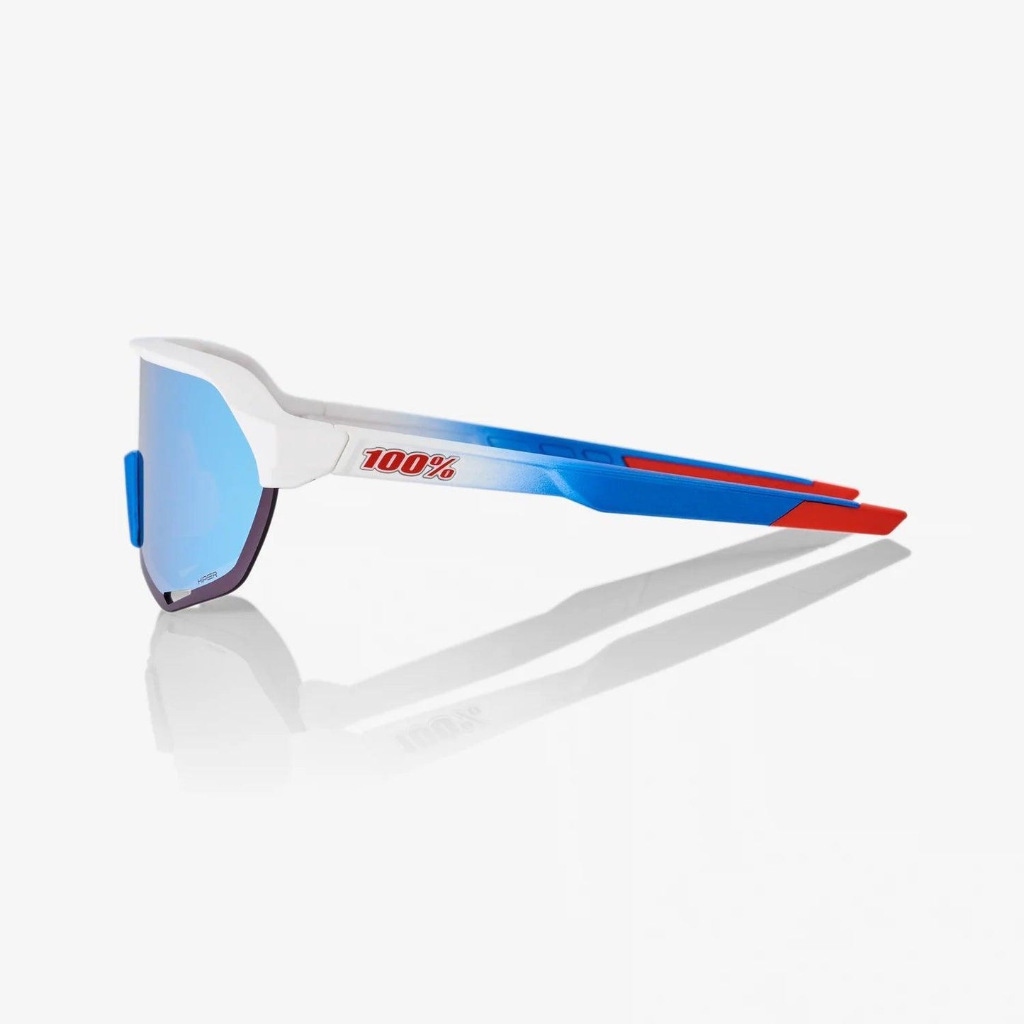 100 Percent Sunglasses - S2 -TotalEnergies Team Matte White / Metallic Blue HiPER Blue Multilayer Mirror Lens – Third View |