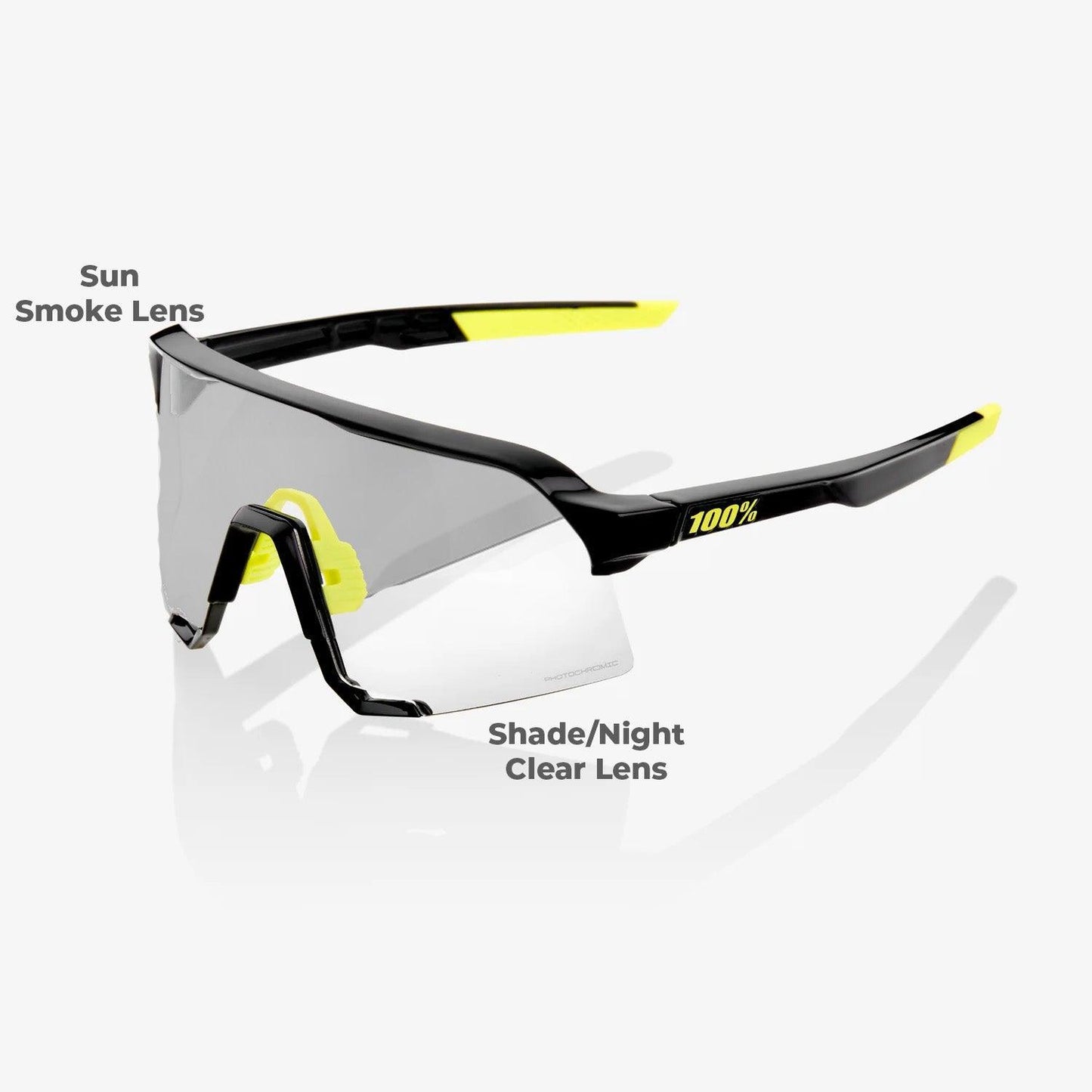 100 Percent Sunglasses - S3 - Gloss Black - Photochromic Lens – Primary View | Smash It Sports