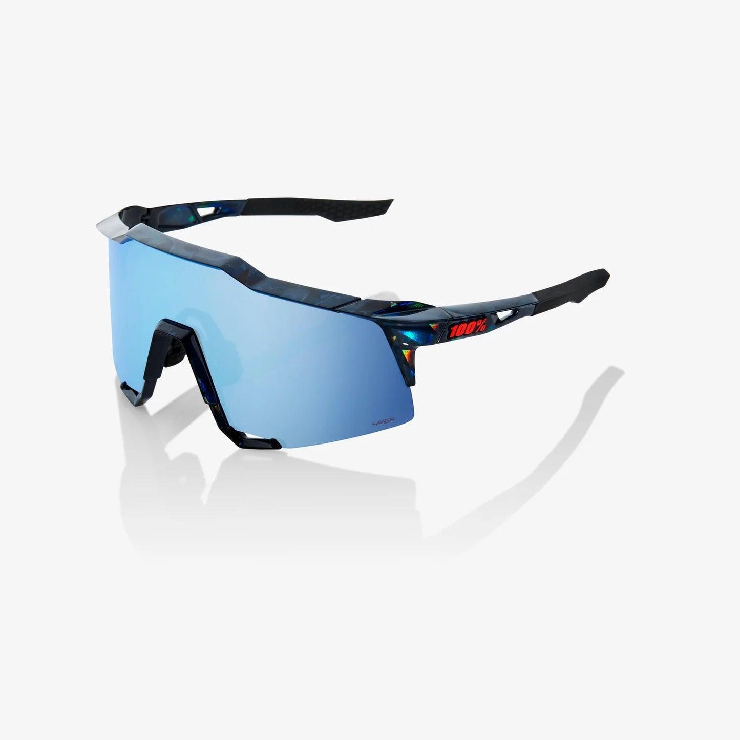 100 Percent Sunglasses - SPEEDCRAFT - Black Holographic - HiPER Blue Multilayer Mirror Lens – Product View | Smash It Sports