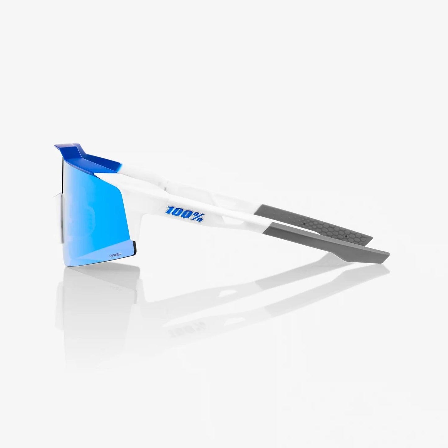 100 Percent Sunglasses - SPEEDCRAFT SL - Matte White/Metallic Blue - HiPER Blue Multilayer Mirror Lens - Smash It Sports