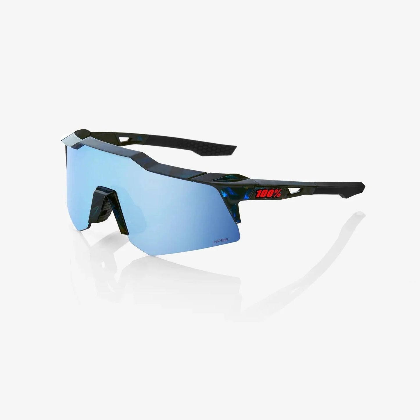 100 Percent Sunglasses - SPEEDCRAFT XS - Black Holographic - HiPER Blue Multilayer Mirror Lens – Product View | Smash It Spor