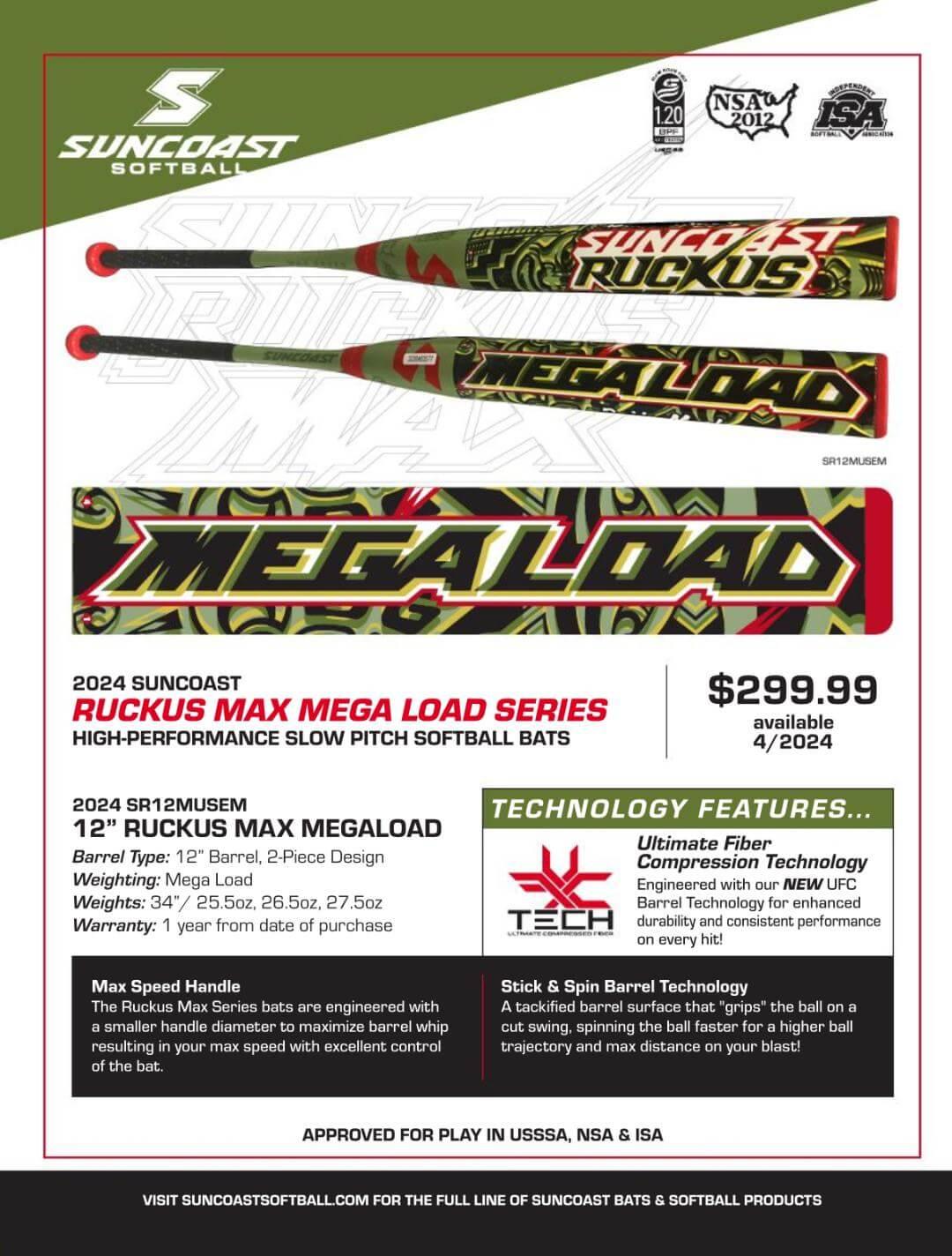 2023 Suncoast Ruckus Max Mega Load USSSA Slowpitch Softball Bat – Product View | Smash It Sports | ash, composite, usssa