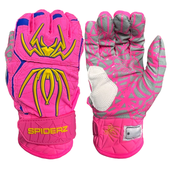 Spiderz HYBRID Batting Gloves - Pink/Yellow/Royal Blue – Product View | Smash It Sports | pro, web