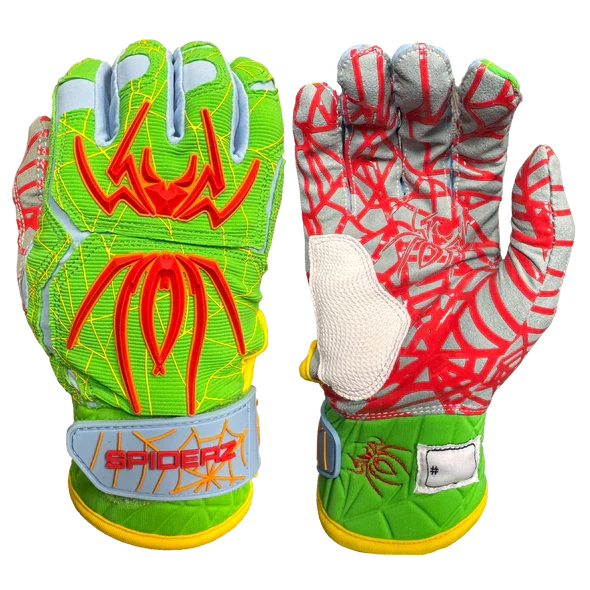 Spiderz HYBRID Batting Gloves - Neon Green/Red/Yellow – Product View | Smash It Sports | pro, web