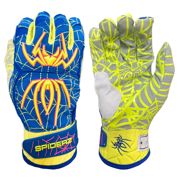 Spiderz HYBRID Batting Gloves - Royal Blue/Neon Yellow/Pink – Product View | Smash It Sports | pro, web