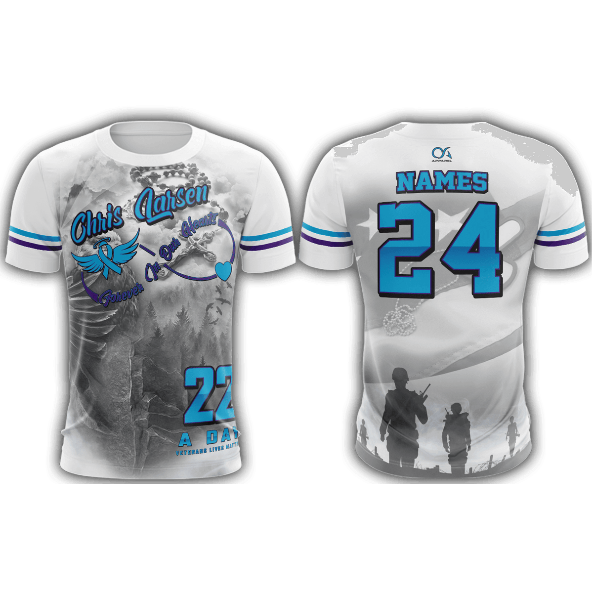 22 a Day Veterans Lives Matter Chris Larsen Short Sleeve Shirt (Customized Buy-In) – Specs Overview | Smash It Sports