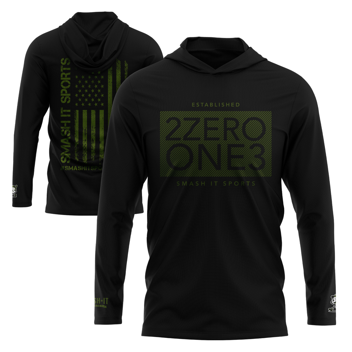 Smash It Sports Hooded Long Sleeve Tee - 2ZeroOne3 Black/Green – Specs Overview | Smash It Sports