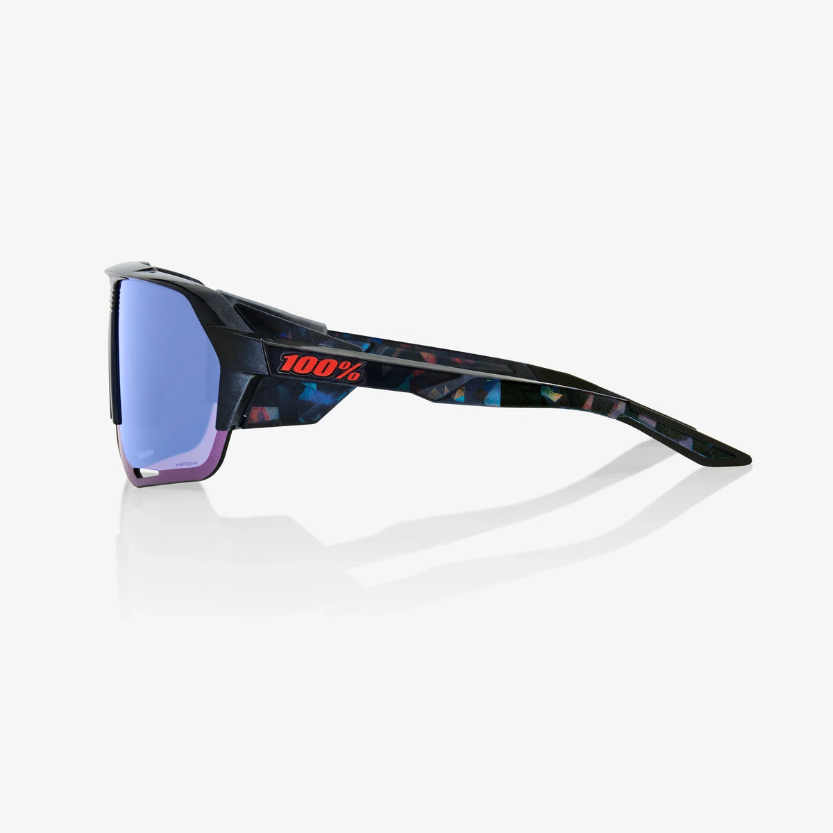 100 Percent Sunglasses - Norvik - Black Holographic - HiPER Blue Multilayer Mirror Lens – Product View | Smash It Sports