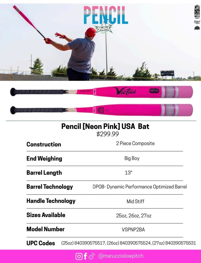 2025 Victus Pencil Neon Pink Big Boy Load USA/ASA Slowpitch Softball Bat - VSPNP2BA – Barrel View | Smash It Sports | ash, co