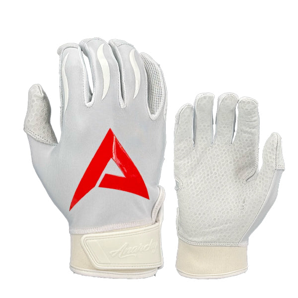 Anarchy Pro Grip Batting Gloves - Whiteout - Red – Product View | Smash It Sports | leather, pro