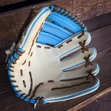 Emery Summit Pro YC52 Outfield Glove Tan / Light Blue – Product View | Smash It Sports | leather, kip, pro