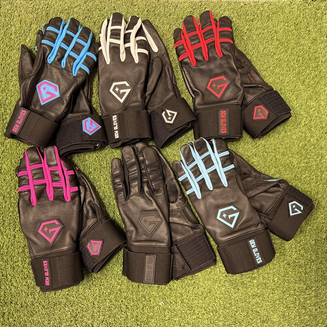 Gem Glove Prospector Long Cuff Batting Glove - Black/Carolina – Product View | Smash It Sports | leather, pro