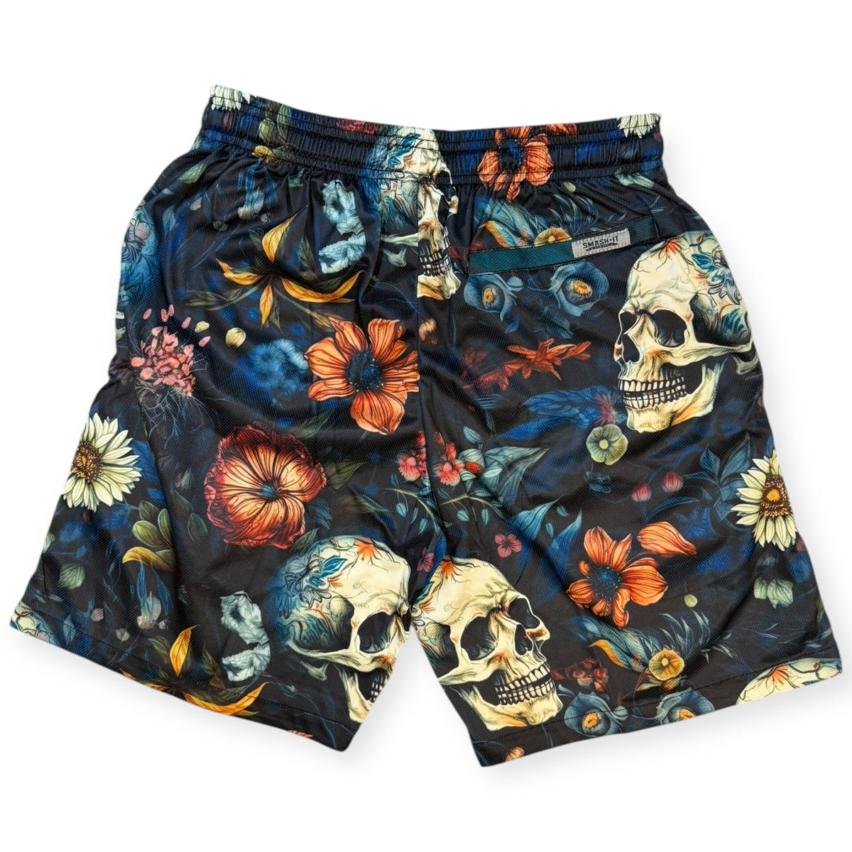 Smash It Sports Mesh Shorts - Flowers and Skulls – Product View | Smash It Sports | pro, sport