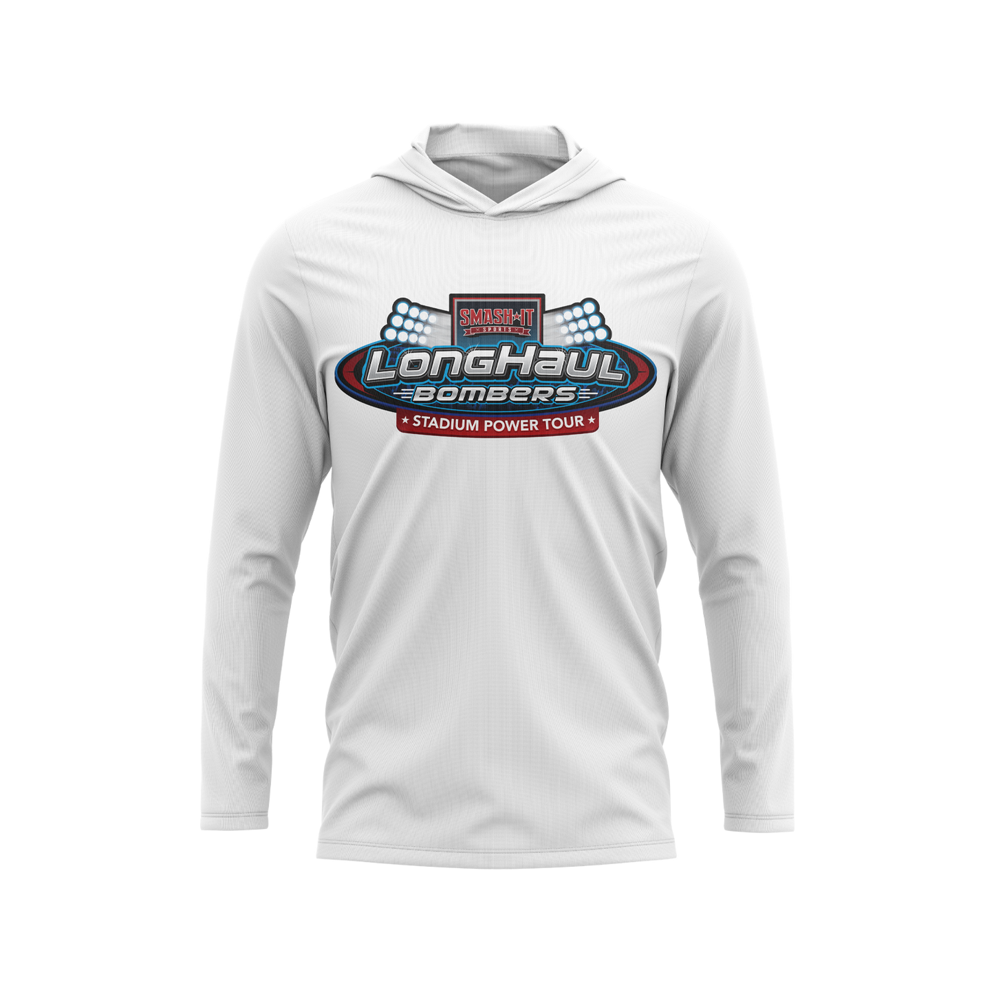 Long Haul Bombers - Semi-Sub Hooded Long Sleeve Shirt - Stadium Power Tour - White/Red/Blue