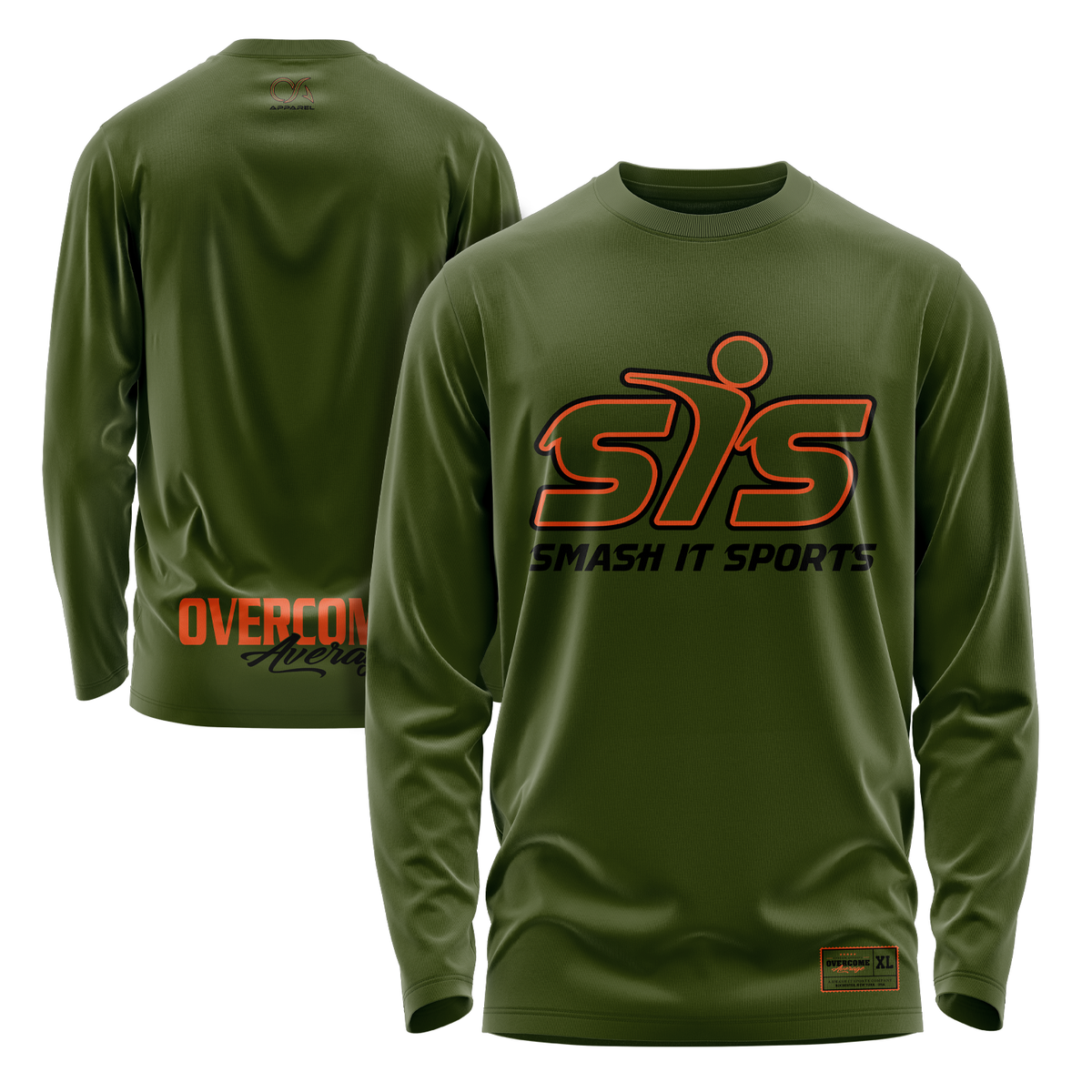 Smash It Sports Long Sleeve Shirt - The League (Army Green/Orange) – Specs Overview | Smash It Sports