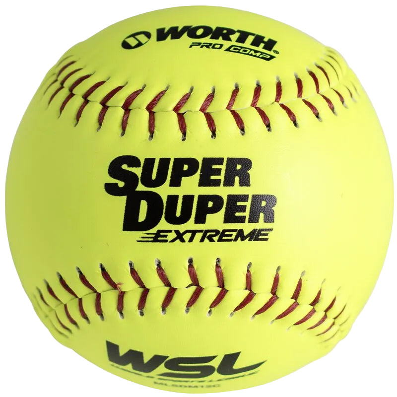 Worth Super Duper Extreme 44/375 ProComp WSL 12" Slowpitch Softballs - MLSDM12C – Product View | Smash It Sports | leather, p