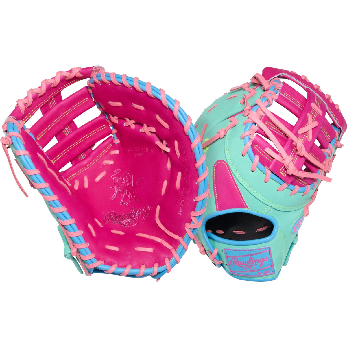 Rawlings Heart of the Hide ColorSync 10 Pink Teal 13" First Base Baseball Mitt/Glove - PRORDCT-10BEM – Product View | Smash I