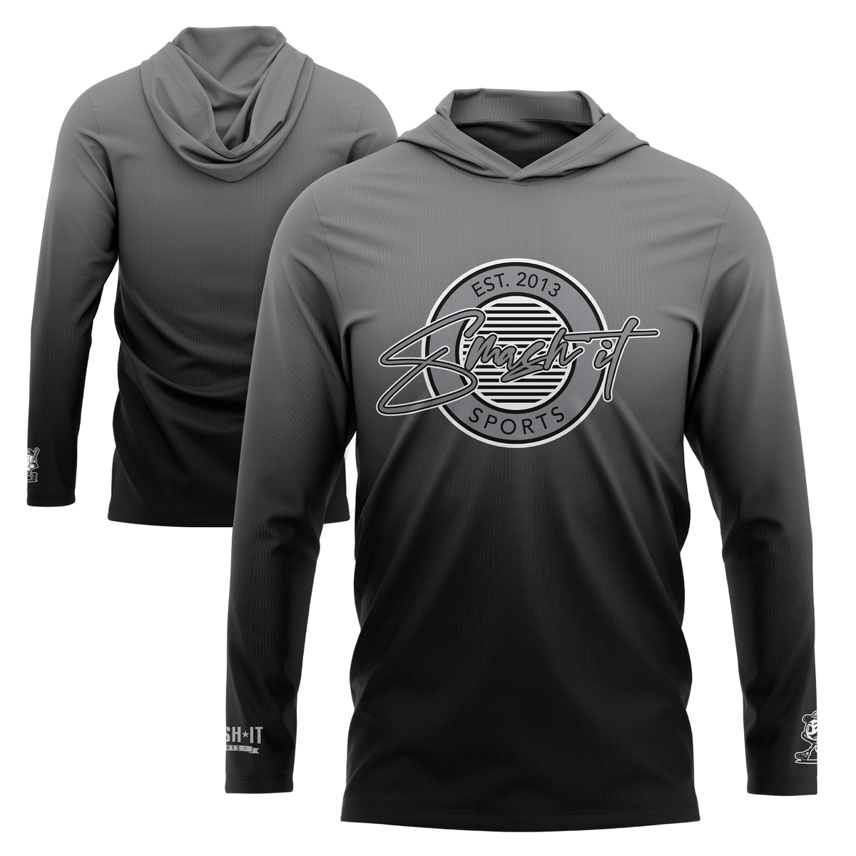 Smash It Sports Hooded Long Sleeve Tee - Grey/Black Fade – Specs Overview | Smash It Sports