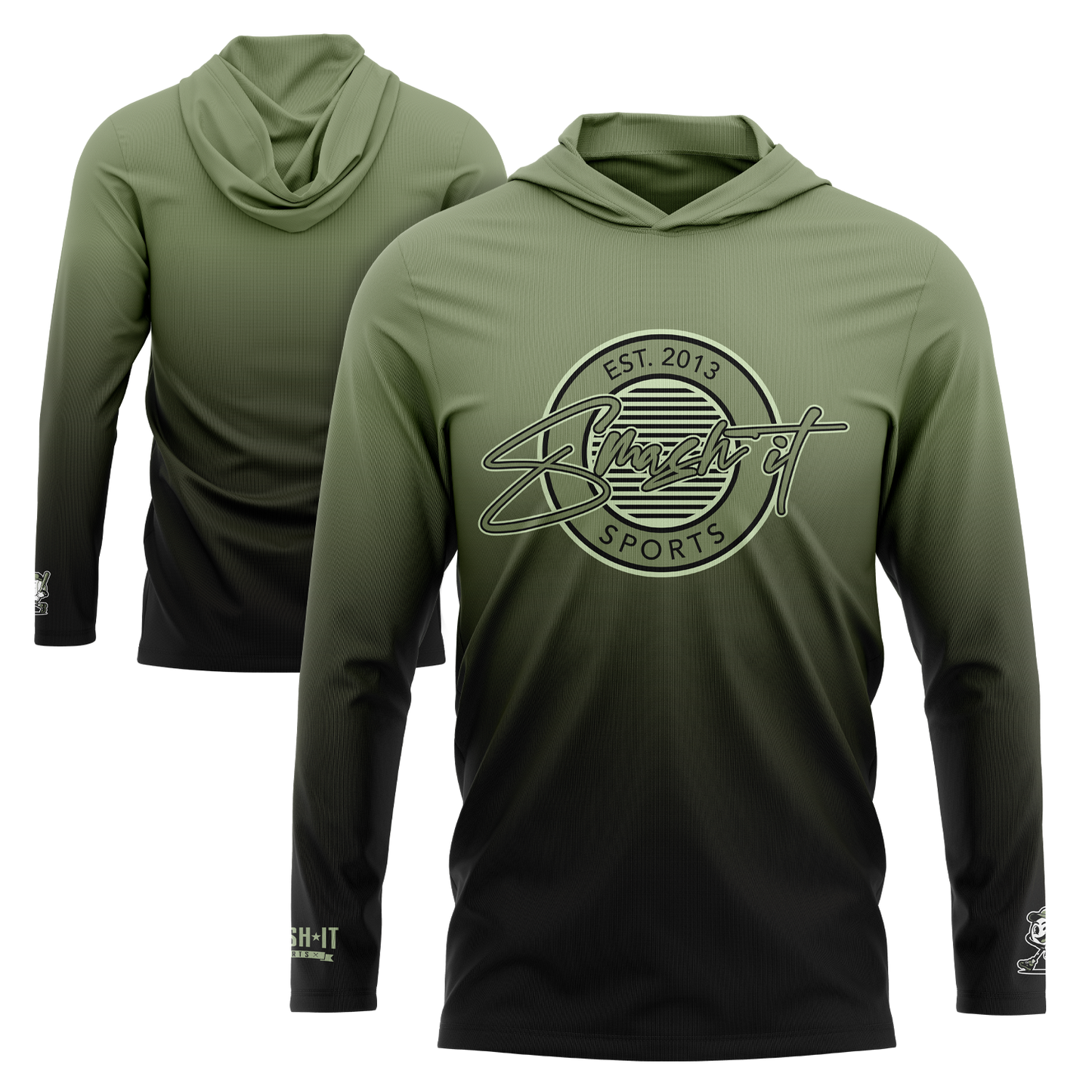 Smash It Sports Hooded Long Sleeve Tee - Green/Black Fade – Specs Overview | Smash It Sports