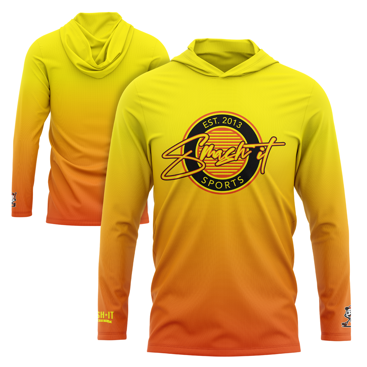 Smash It Sports Hooded Long Sleeve Tee - Yellow/Orange Fade – Specs Overview | Smash It Sports