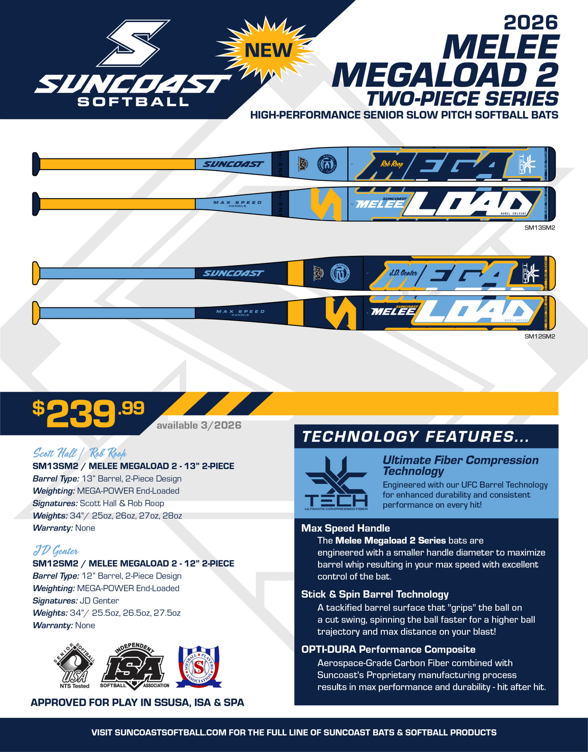 2026 Suncoast Melee Megaload 12" 2-Piece End Loaded SSUSA Senior Slowpitch Softball Bat – Specs Overview | Smash It Sports