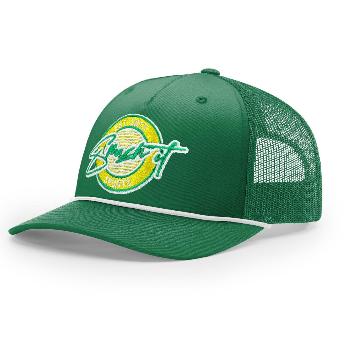 Smash It Sports Classic Rope Trucker Hat - Kelly/White/Yellow – Product View | Smash It Sports | premium, sport