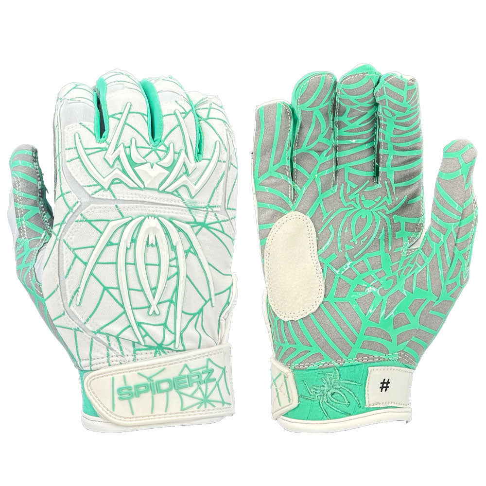 Spiderz HYBRID Batting Gloves - White/Mint – Product View | Smash It Sports | pro, web