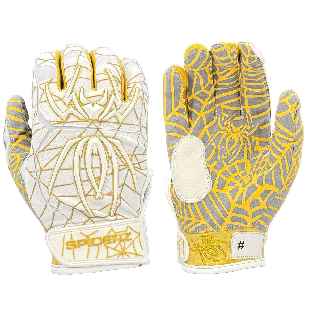 Spiderz HYBRID Batting Gloves - White/Vegas Gold – Product View | Smash It Sports | pro, web
