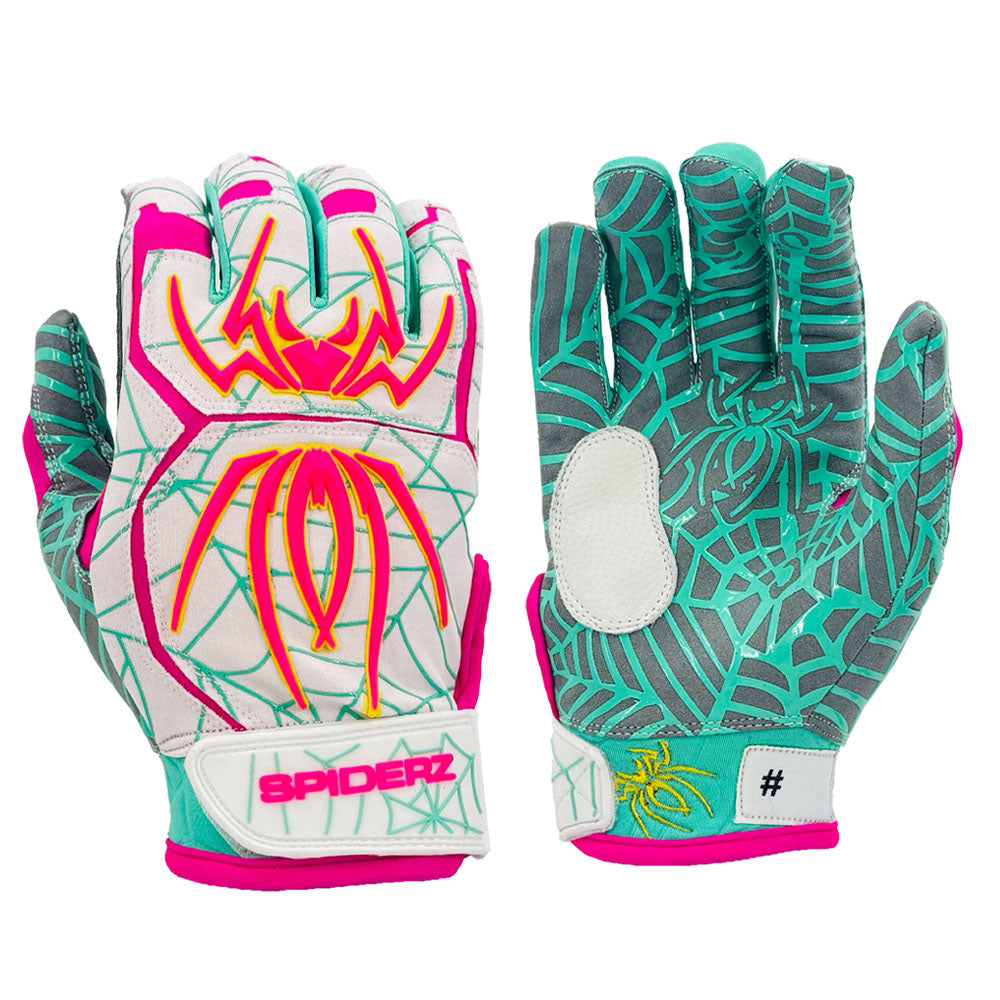 Spiderz HYBRID Batting Gloves - White/Pink/Mint – Product View | Smash It Sports | pro, web