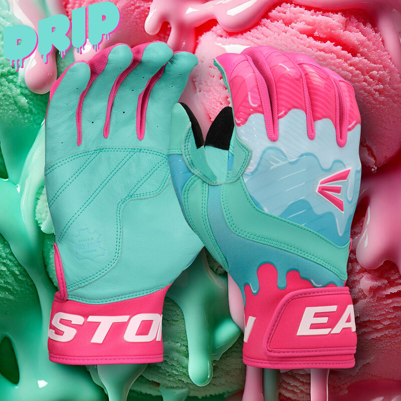 Easton Walk-Off Ethos Drip Baseball Batting Gloves - Mint/Pink – Product View | Smash It Sports | leather