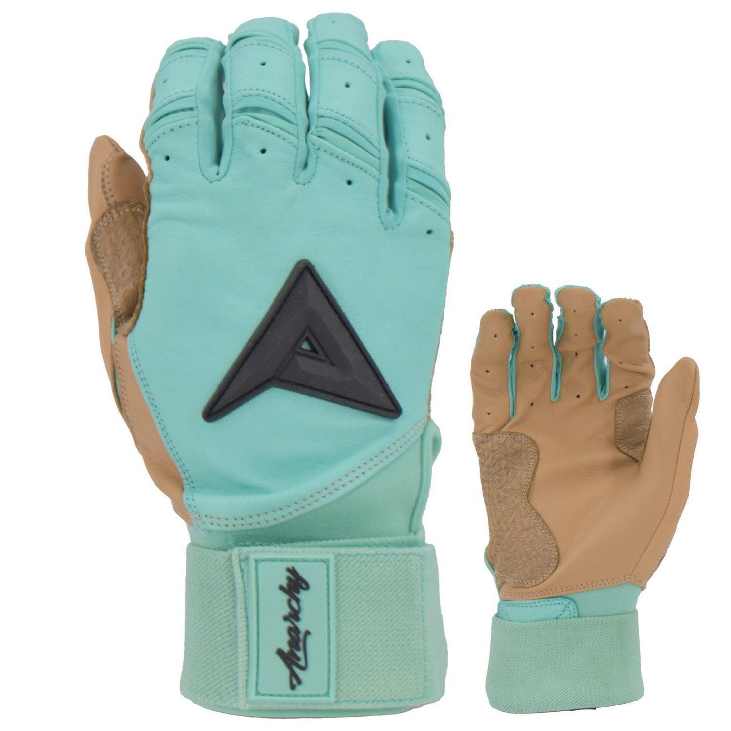 Anarchy Grindstone Long Cuff Batting Glove - Mint/Tan/Black – Product View | Smash It Sports | leather, pro