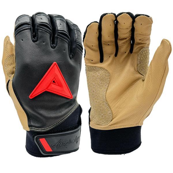 Anarchy Grindstone Short Cuff Batting Glove - Black/Tan/Red – Product View | Smash It Sports | leather, pro