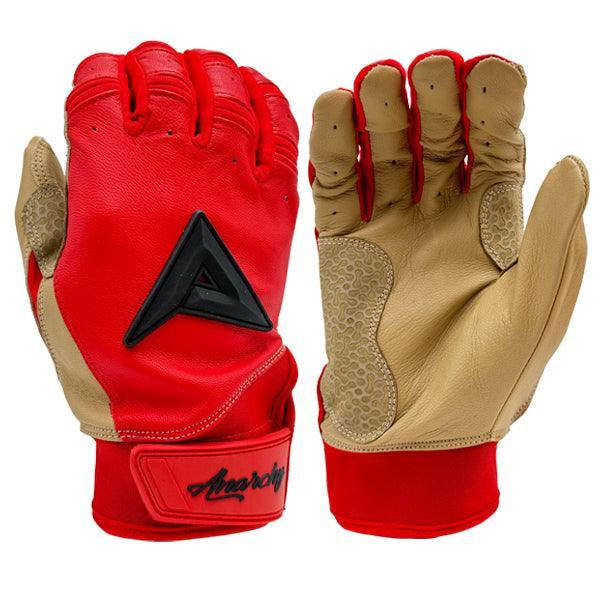 Anarchy Grindstone Short Cuff Batting Glove - Red/Tan/Black – Product View | Smash It Sports | leather, pro