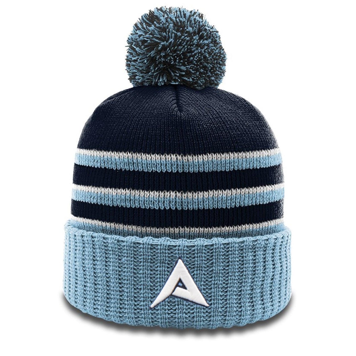 Anarchy New Logo Beanie #134 with Pom (Navy/Columbia Blue/White) – Product View | Smash It Sports