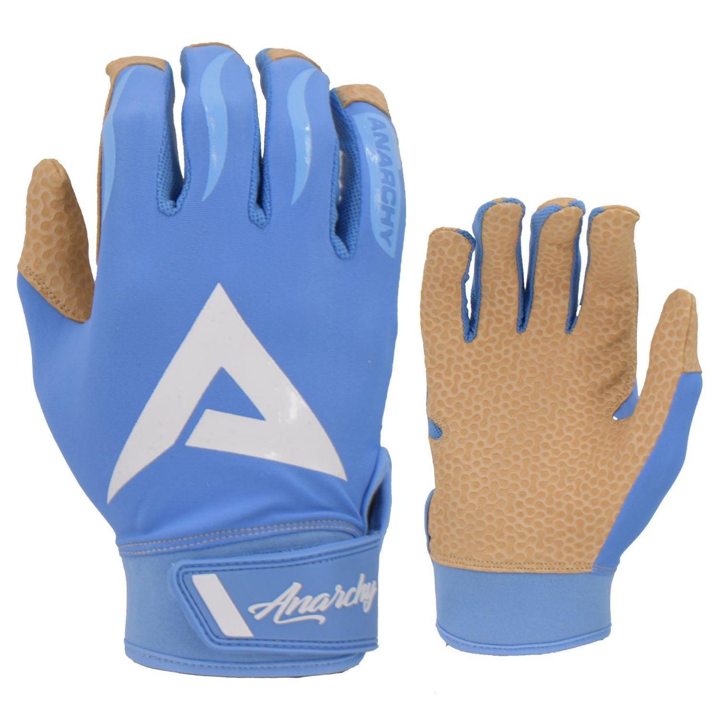 Anarchy Pro Grip Batting Gloves - Carolina/Tan/White – Product View | Smash It Sports | leather, pro