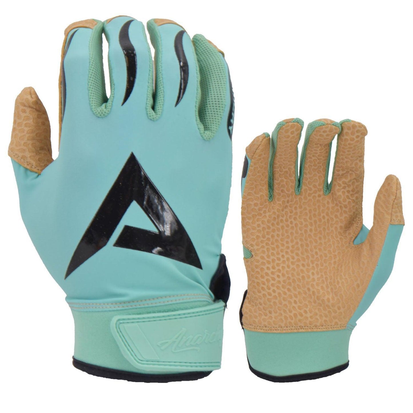 Anarchy Pro Grip Batting Gloves - Mint/Tan/Black – Product View | Smash It Sports | leather, pro
