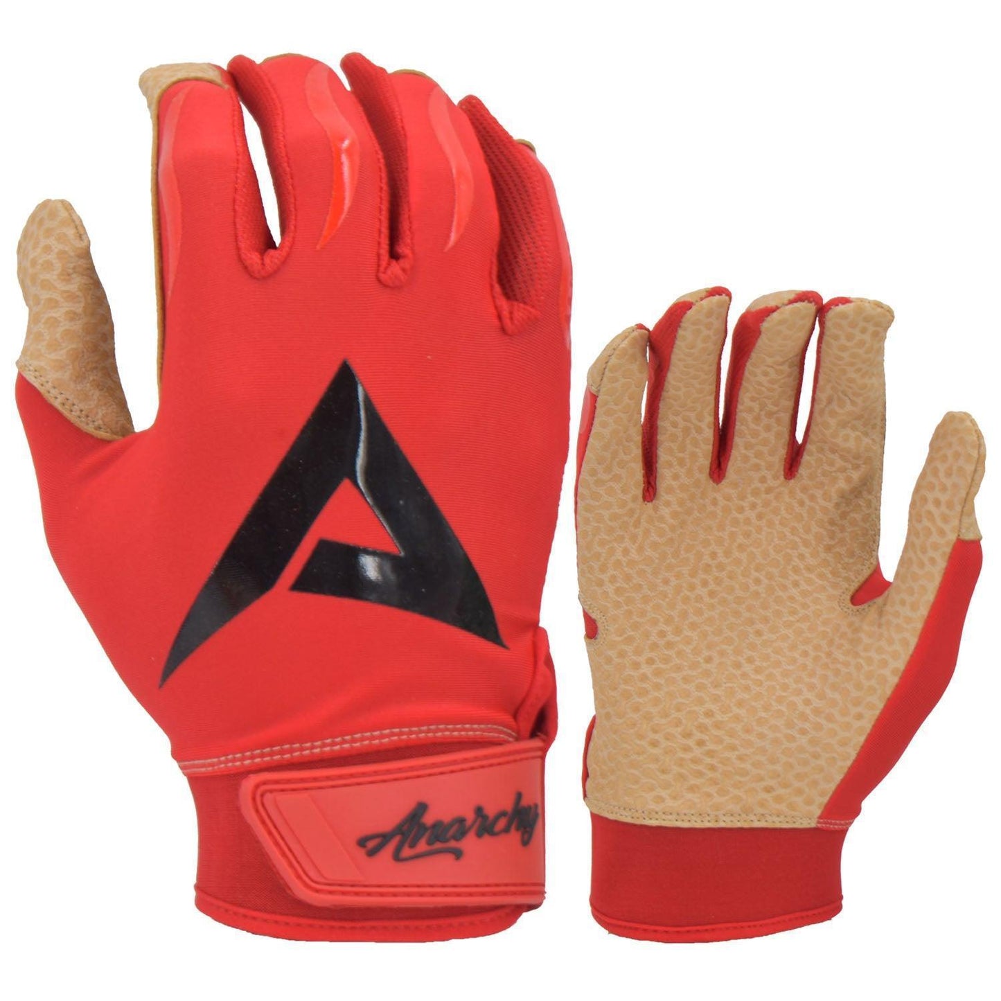 Anarchy Pro Grip Batting Gloves - Red/Tan/Black – Product View | Smash It Sports | leather, pro