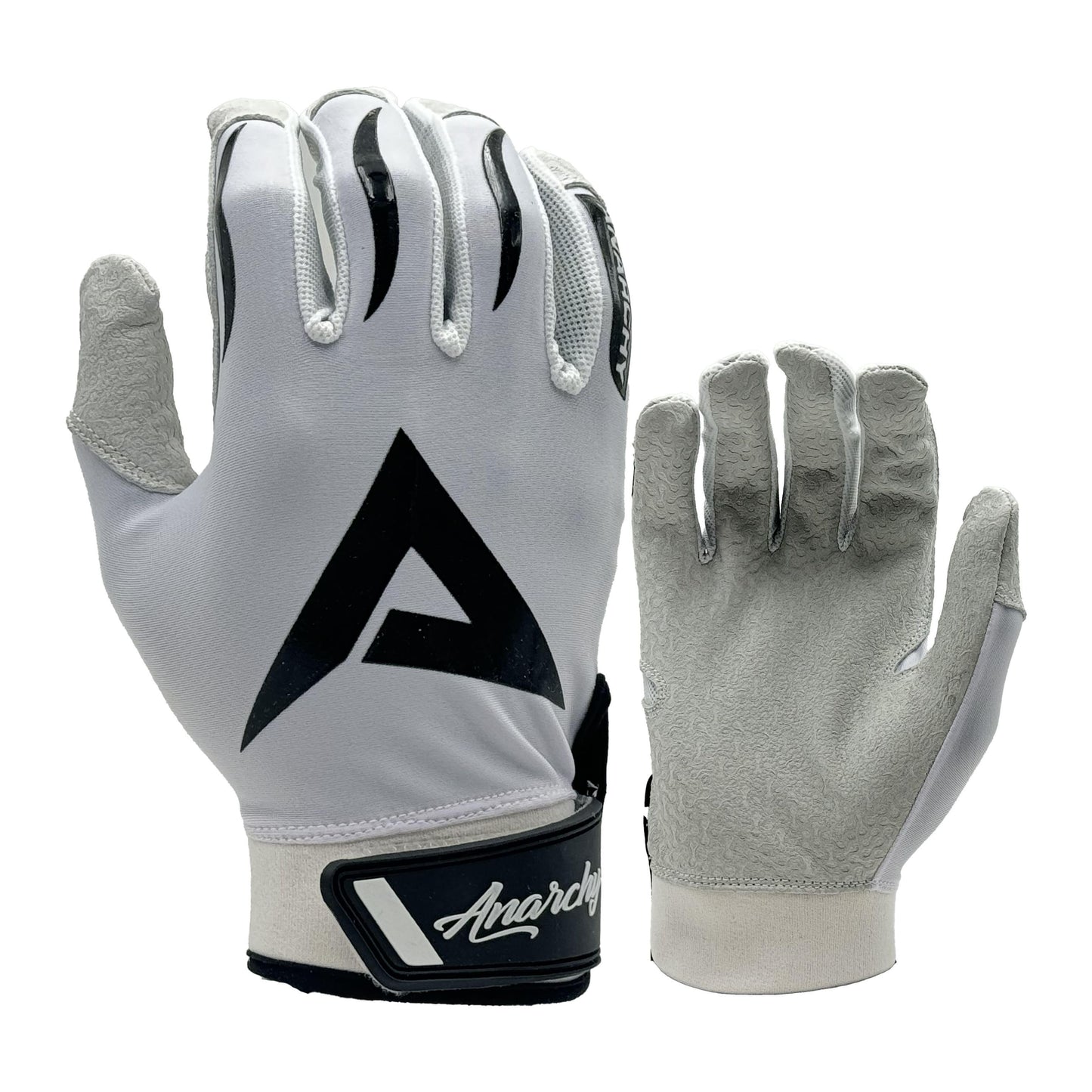 Anarchy Pro Grip Batting Gloves - White/Black – Product View | Smash It Sports | leather, pro