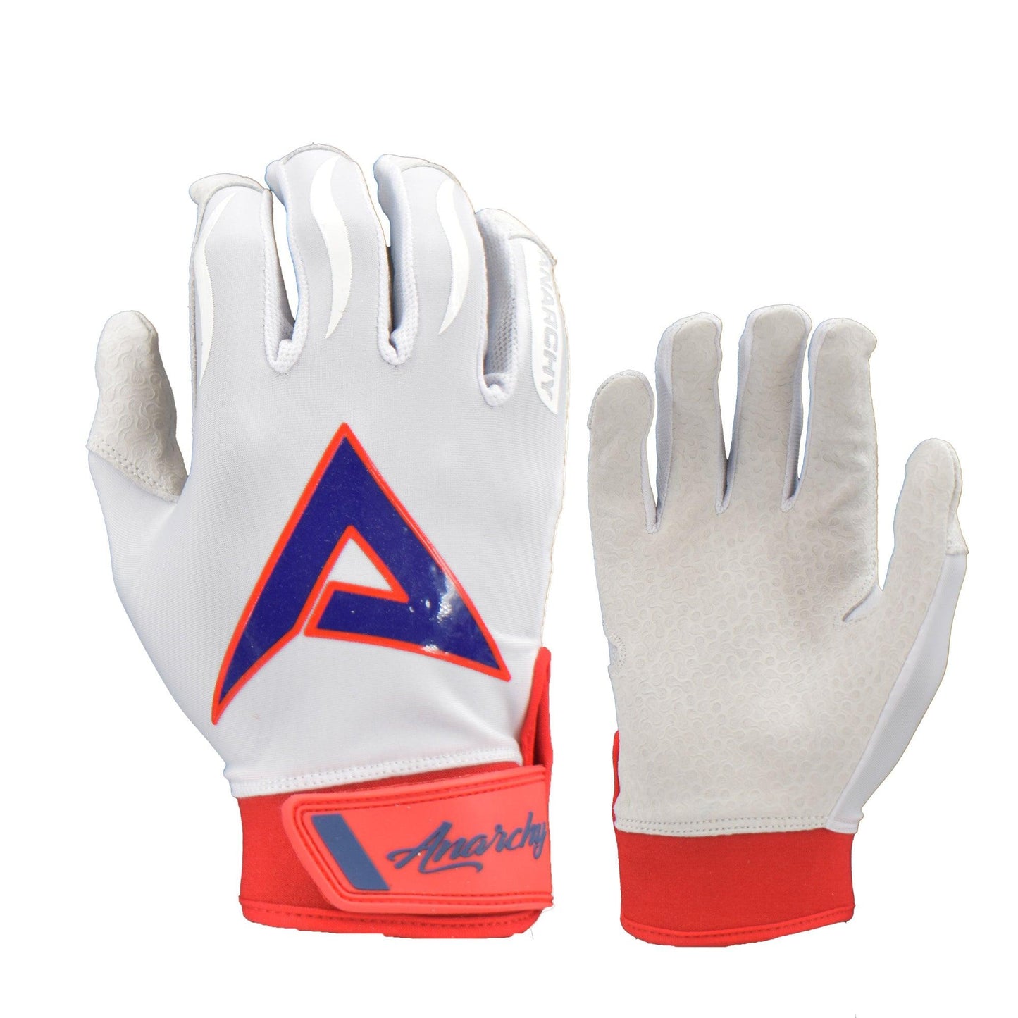 Anarchy Pro Grip Batting Gloves - Whiteout - Navy/Red – Product View | Smash It Sports | leather, pro
