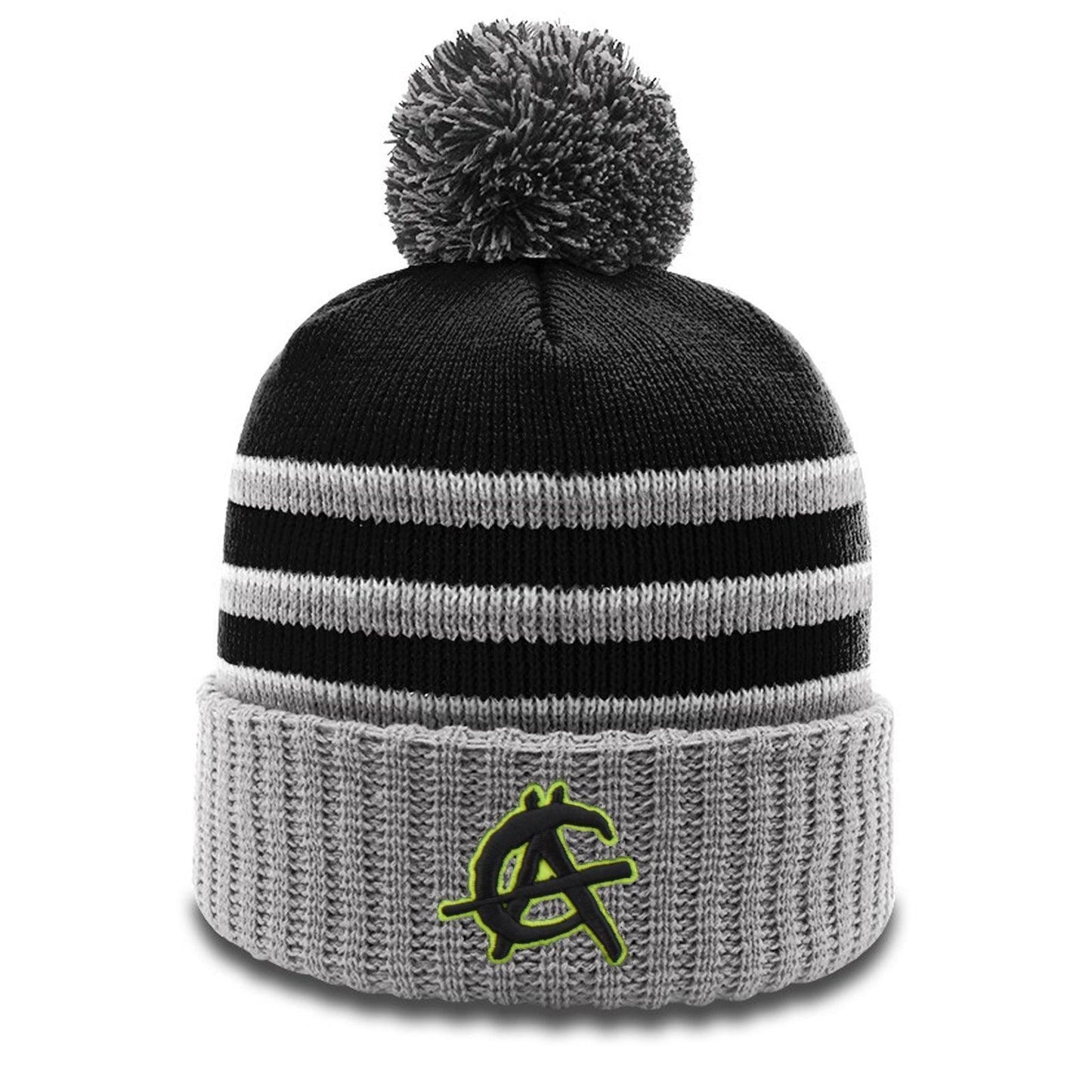 Anarchy Retro Logo Beanie #134 with Pom (Black/Grey/White) – Product View | Smash It Sports