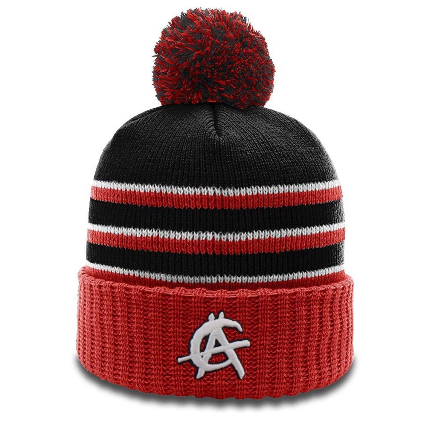 Anarchy Retro Logo Beanie #134 with Pom (Black/Red/White) – Product View | Smash It Sports