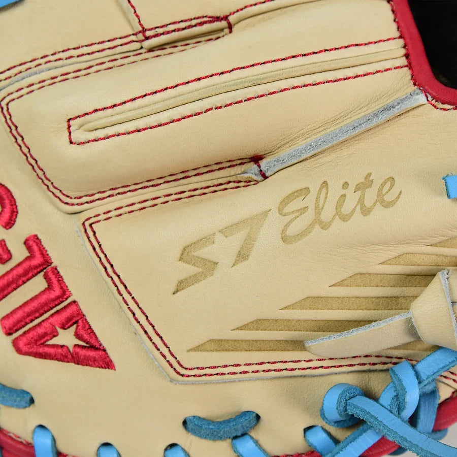 All-Star S7-Elite Pro Travel Fit Catchers Mitt/Glove - Tan/Red/Sky Blue – Product View | Smash It Sports | leather, pro, pock