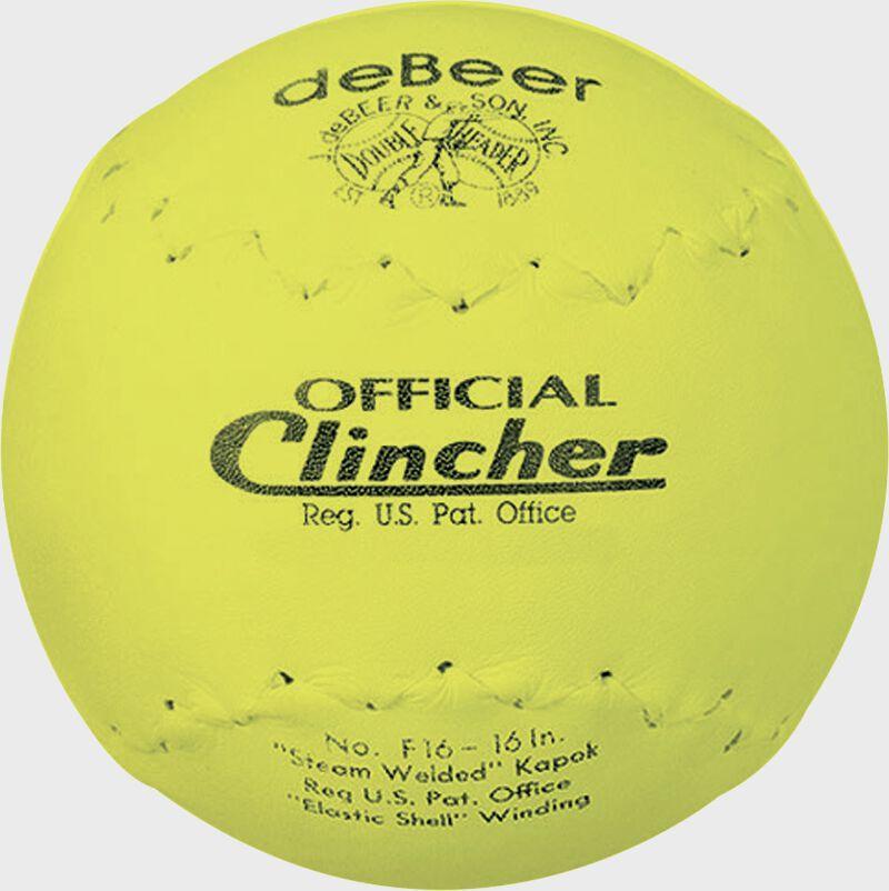 deBEER 16in Yellow Clincher Softballs – Product View | Smash It Sports | leather, core, seam