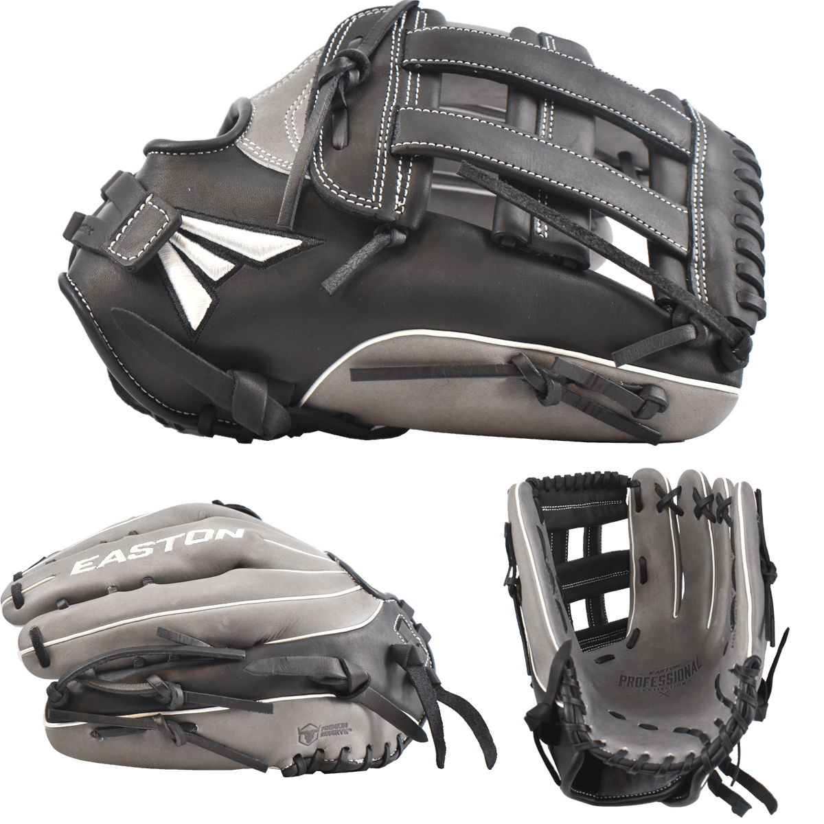 Easton Professional Collection Slowpitch Softball Glove (BK/GY/WH) – Specs Overview | Smash It Sports | leather, cowhide, pro
