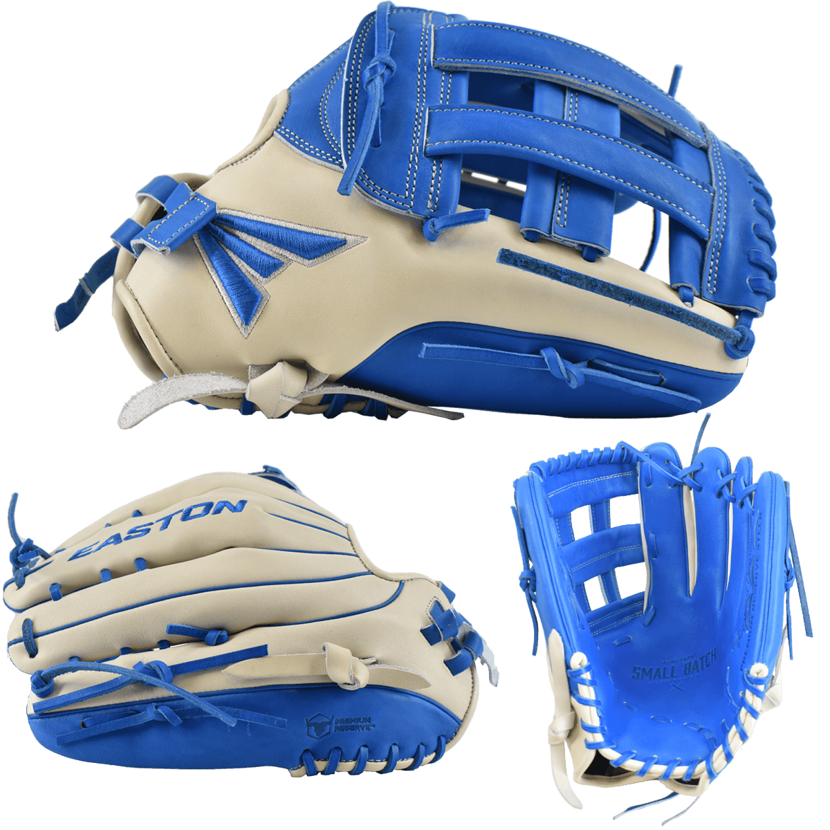 Easton Small Batch No. 69 Slowpitch Softball Glove - Grey/Royal – Specs Overview | Smash It Sports | leather, cowhide, pro