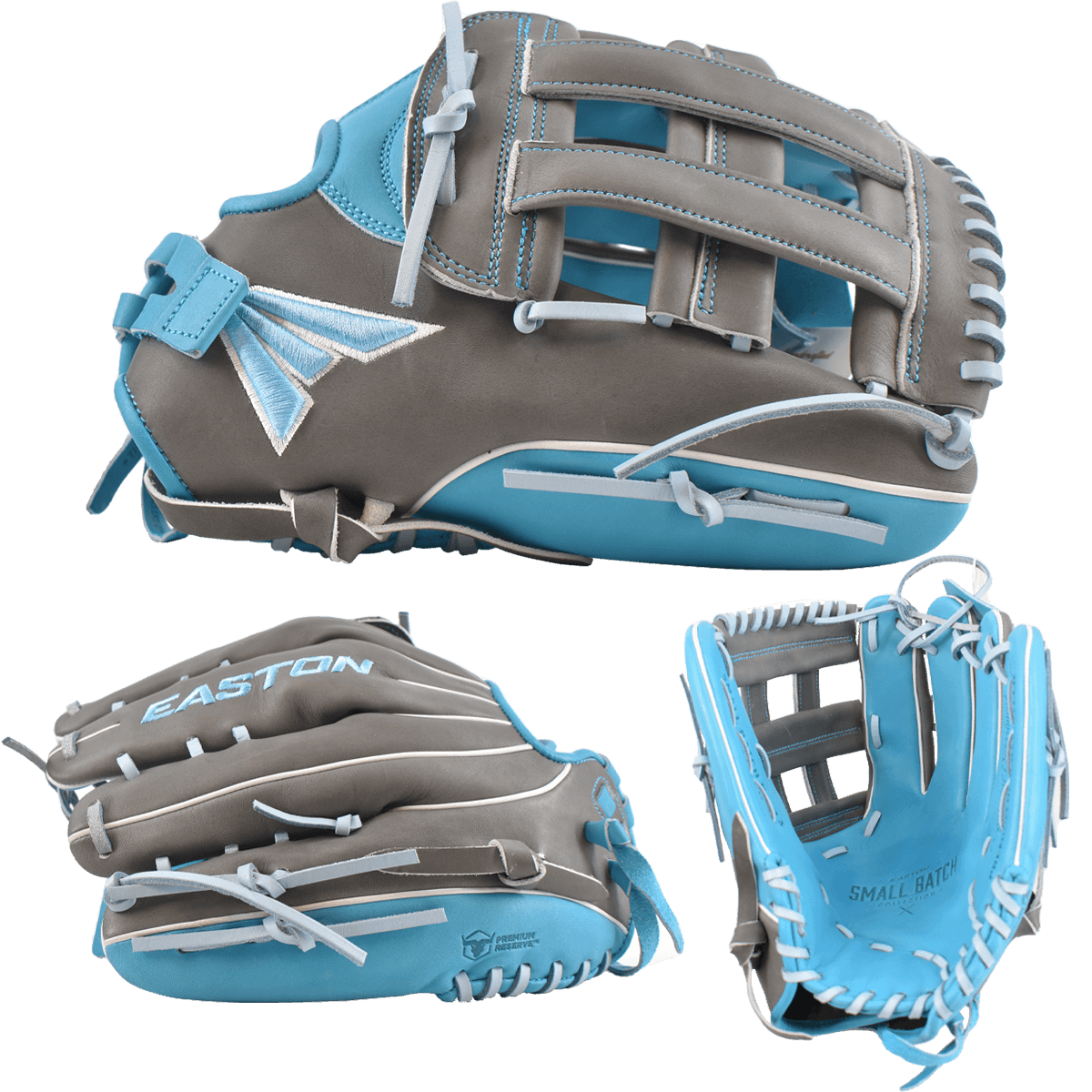 Easton Small Batch No. 73 Slowpitch Softball Glove - Grey/Carolina/Coastal – Specs Overview | Smash It Sports | leather, cowh