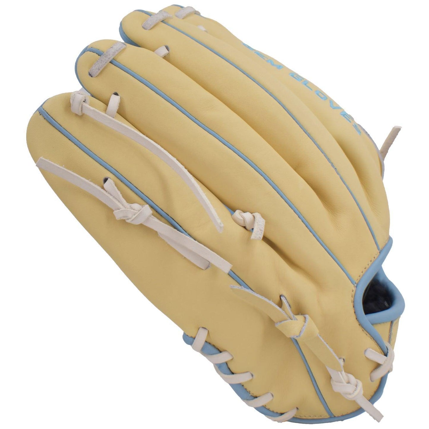 Gem Gloves Softball Fielding Glove - GEM008 (Tan/Carolina) – Product View | Smash It Sports | leather, kip, pro