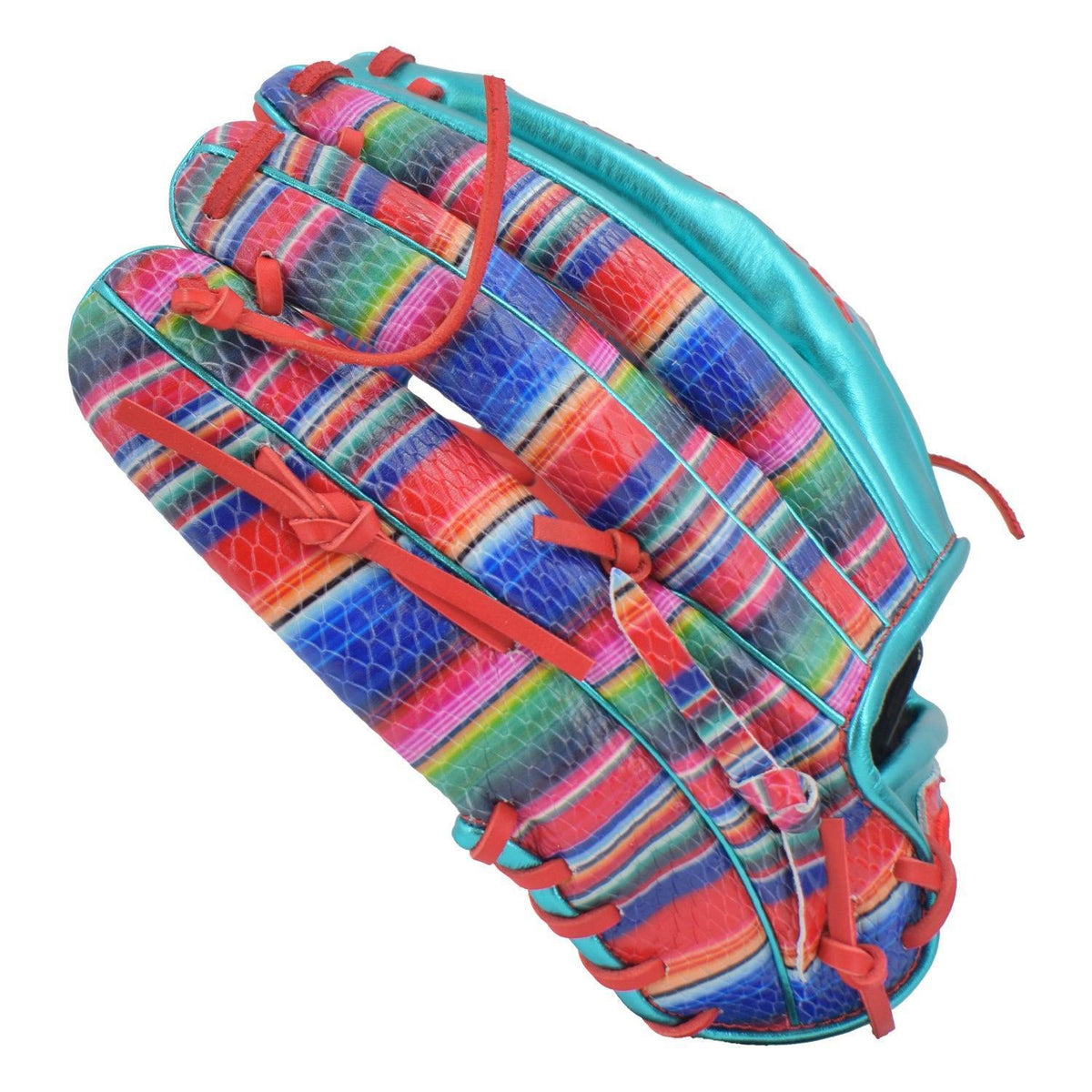 Gem Gloves Softball Fielding Glove - GEM015 (Metallic Aqua/Red) ā Product View | Smash It Sports | leather, kip, pro